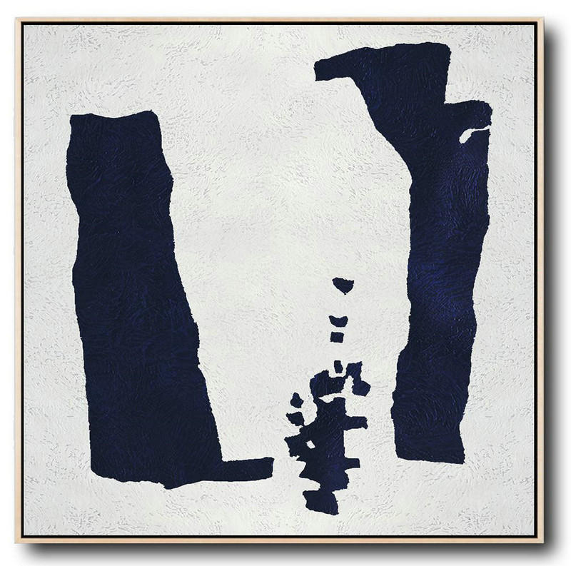 Buy Large Canvas Art Online - Hand Painted Navy Minimalist Painting On Canvas,Xl Large Canvas Art #O0O8